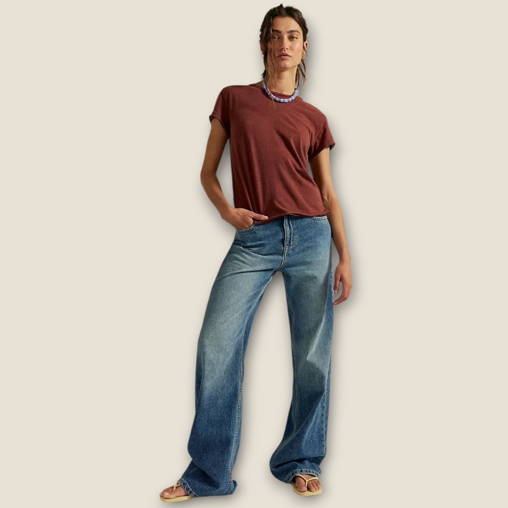 Free People We The Free Tinsley Baggy High Rise Straight Leg Distressed Jeans 31 - Picture 14 of 14
